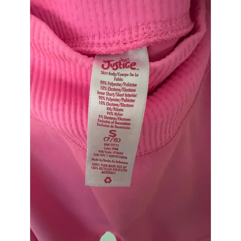 Justice Sport Girls Neon Pink Skort Athletic Tennis Skirt Size Small 7/8 478600